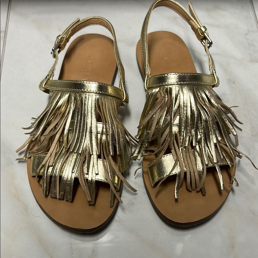 J. Crew Gold Fringe Sandals with Metallic Sheen